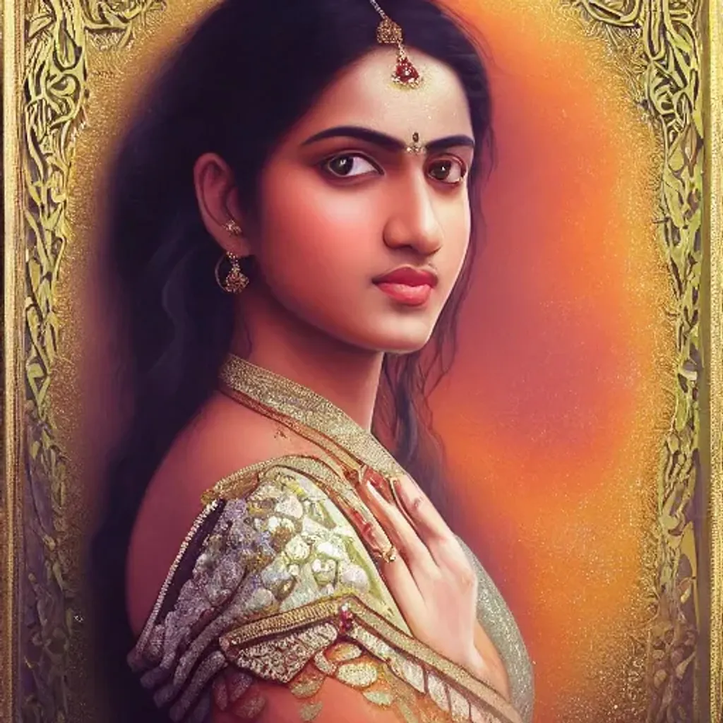 Prompt: Gorgeous smooth haired romantic young Indian woman, finely detailed, intricate design portrait, dramatic lighting, beautiful, hyperrealistic, garden background, artstation, by Raja Ravivarma, J.C.Leyendecker, Craig Mullins, 8k 100 steps 11 strength, hyperdetailed intricately detailed Splash art, soft pastel colors, Unreal Engine 5 volumetric lighting