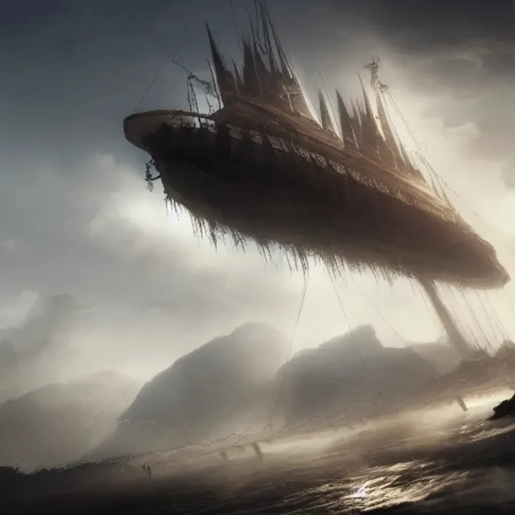 Prompt: splash art of the deck of a fancy airship, cloudy wisps in the air, clouds in the air, god rays, ropes nearby, crew nearby, sails nearby, midday, adventurous mood, action shot, heroic fantasy art, hd octane render