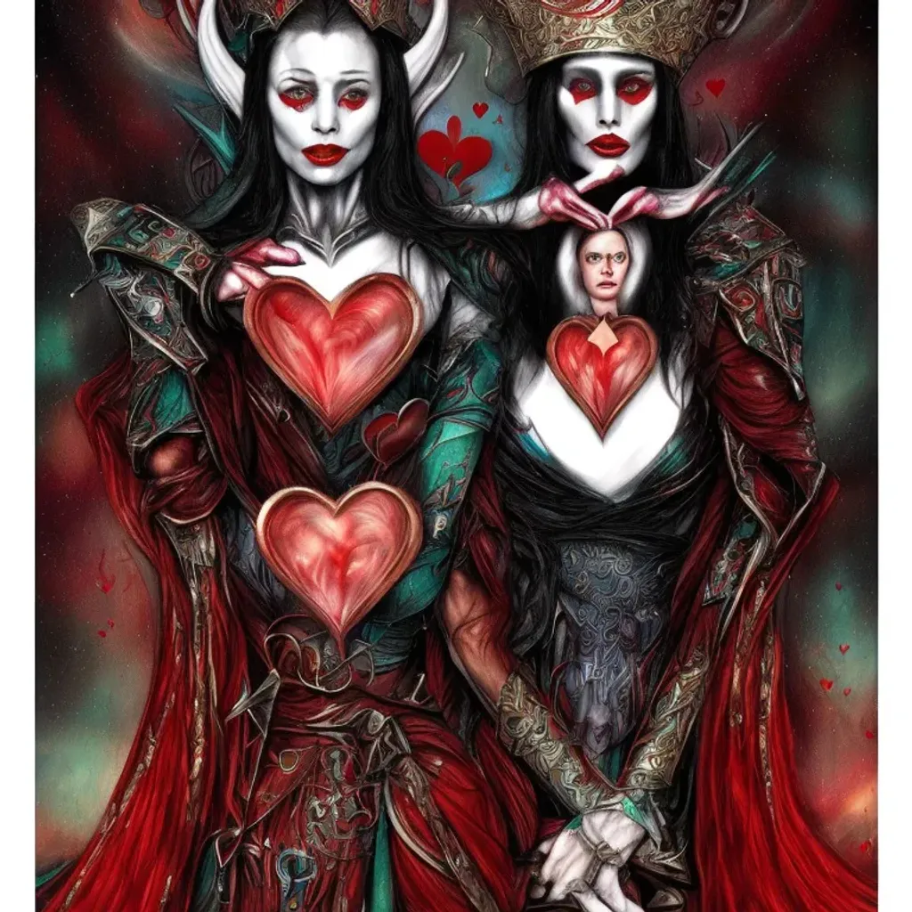 Prompt: queen of hearts the magician tarot card as loki, highly detailed, cinematic, 64 k, by megan duncanson, stanley artgerm, tom bagshaw, greg rutkowski, carne griffiths, ayami kojima, beksinski, giger, trending on deviantart, hyper detailed, horror, full of colour, photograph, photorealistic, unreal engine 5