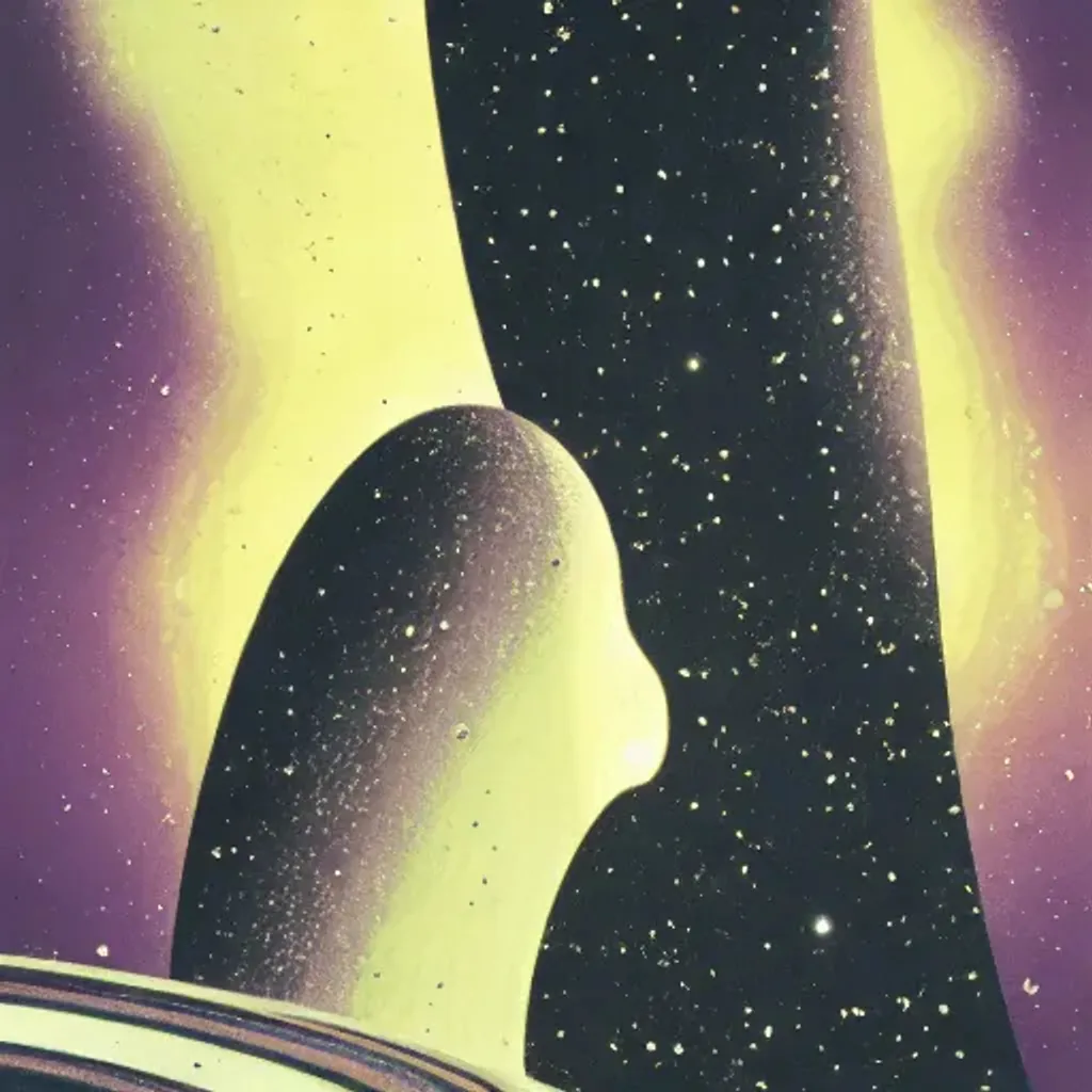 Prompt: Illustration of 2 galaxy's colliding by Karel Thole 