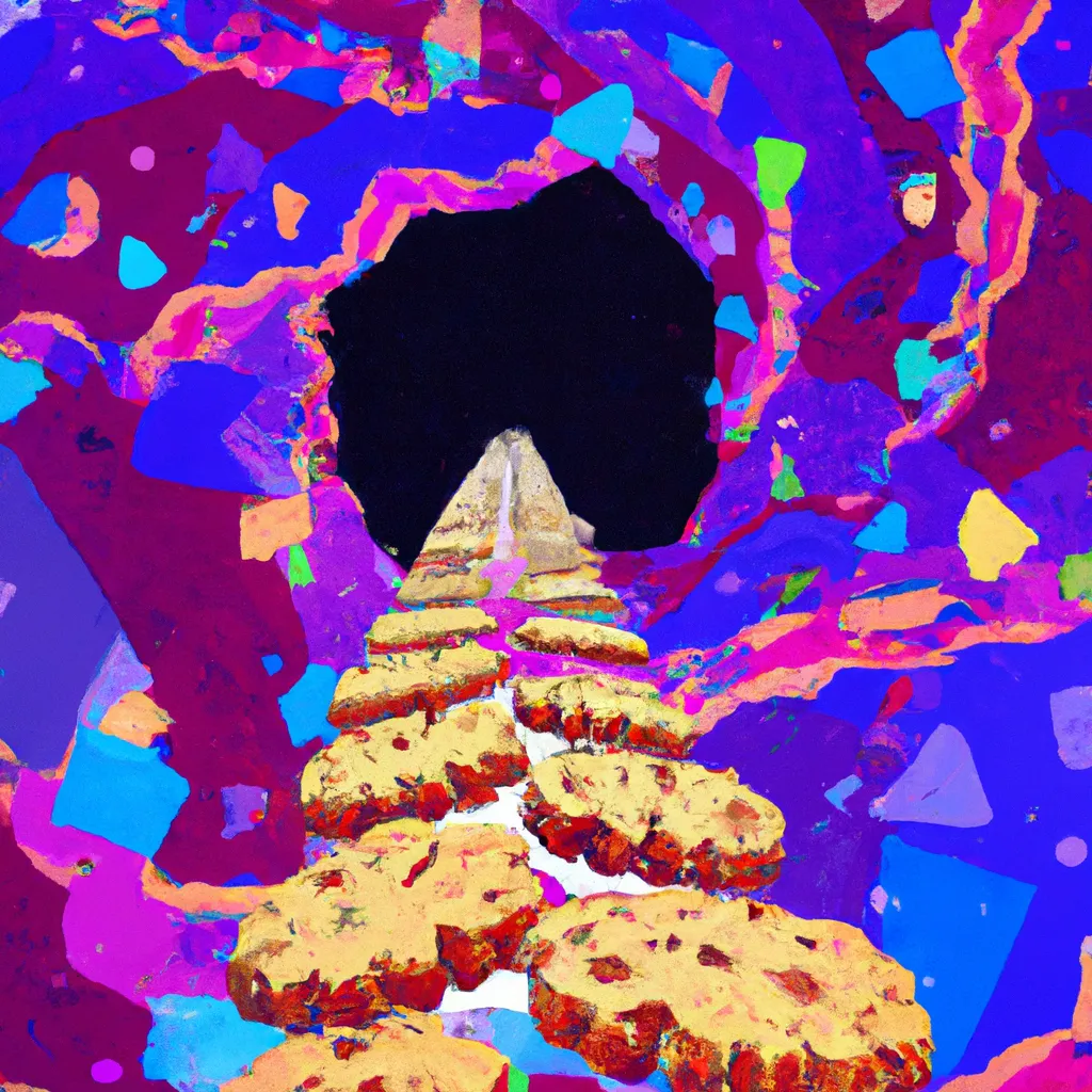 Prompt: physchedelic infinite cookie staircase to heaven, cover art