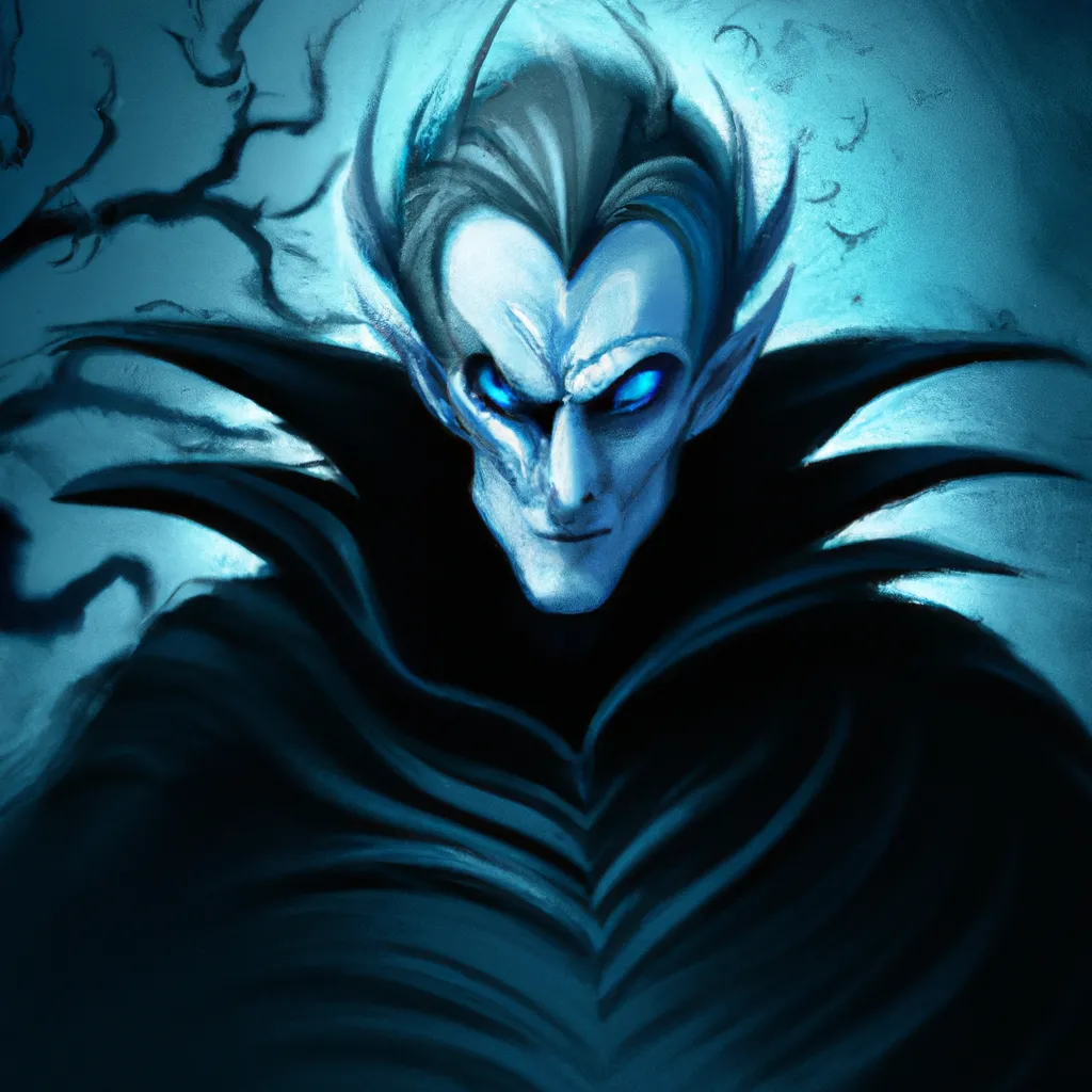 Prompt: A black cloak with glowing blue eyes, Greg Rutkowski