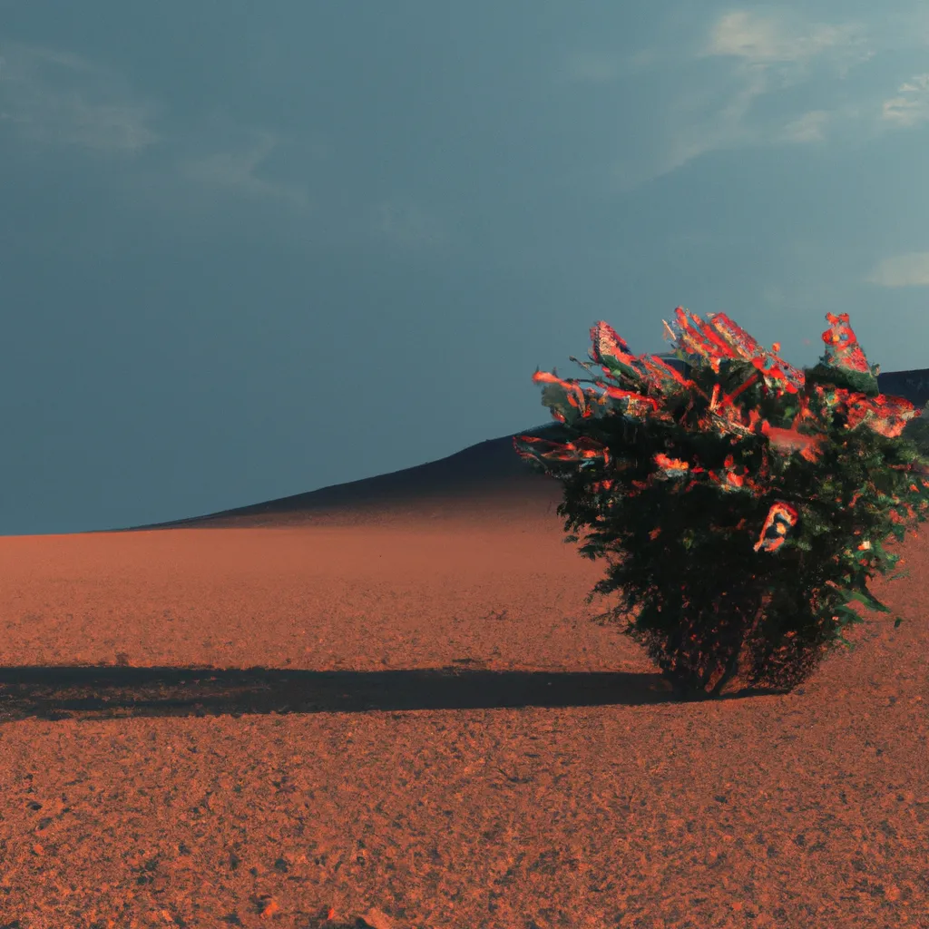 Prompt: 3D render of a flowering bush in the middle of a desert