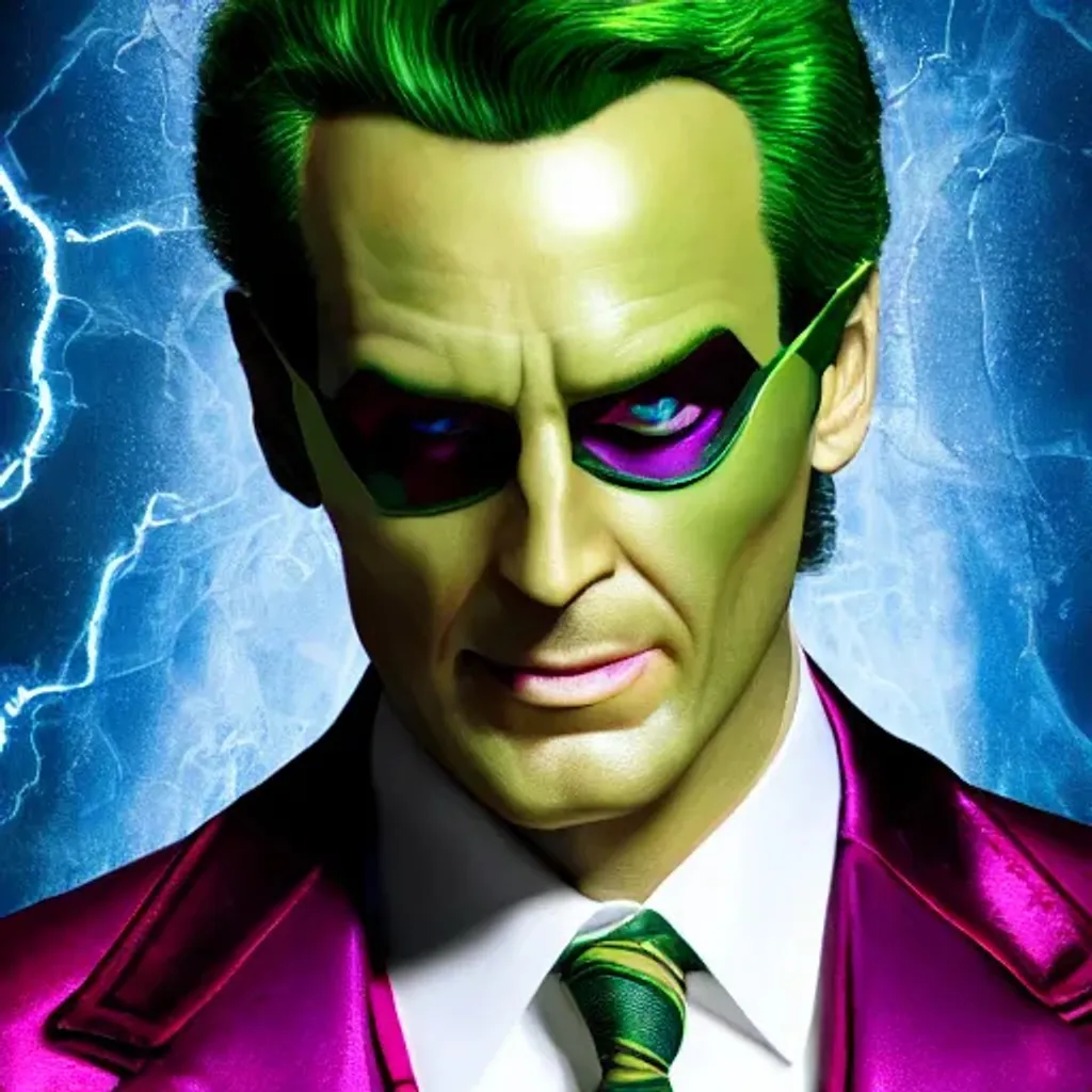 Prompt: https://cdn.openart.ai/uploads/upscaled/psychedelic-art-style-id-color-8k-professional_bAIoE1wB_upscaled.jpg, DC Comics villain The Riddler Jim Carey digital illustration closeup, highly detailed, attractive, Detailed Render, eye-candy, Breathtaking,8k resolution Greg Rutkowski, Artgerm, WLOP, Alphonse Mucha dynamic lighting hyperdetailed intricately detailed Splash art trending on Artstation triadic, professional vivid colors Unreal Engine 5 volumetric lighting, 