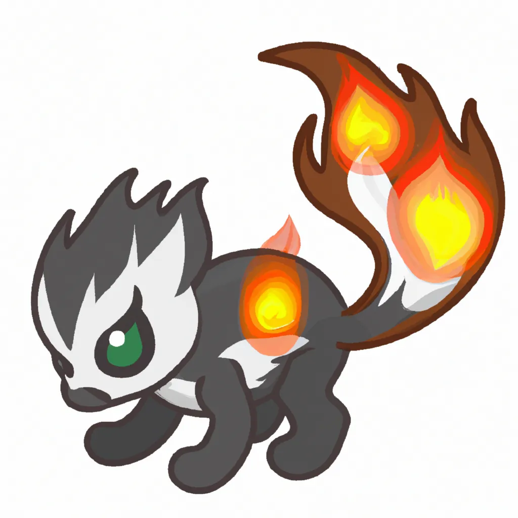 Prompt: fire/ghost type spotted skunk, skunk pokemon, cute pokemon, new pokemon, fakemon, ken sugimori, like eevee, pokemon concept, concept art, trending online, cute ghost, mascot pokemon, starter pokemon