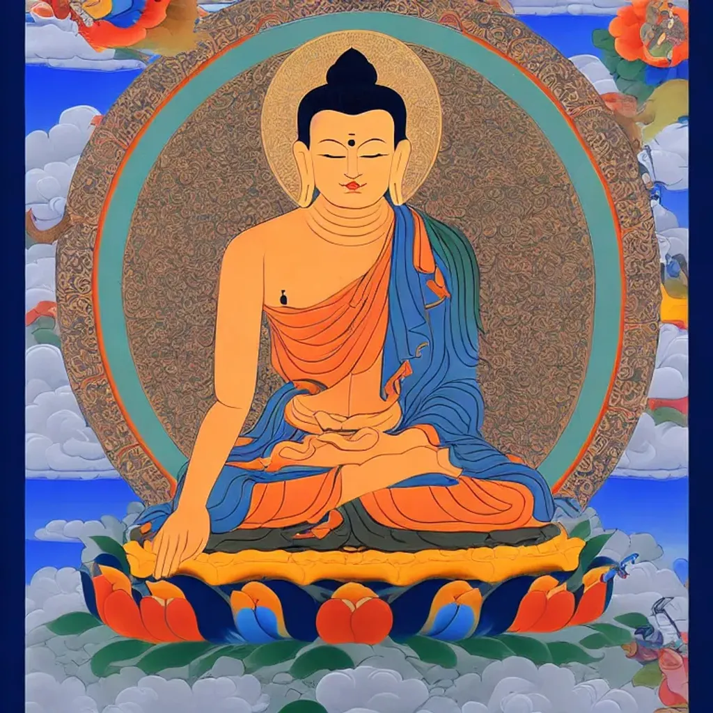 tibetan thangka, buddha, symmetric face, with butter... | OpenArt