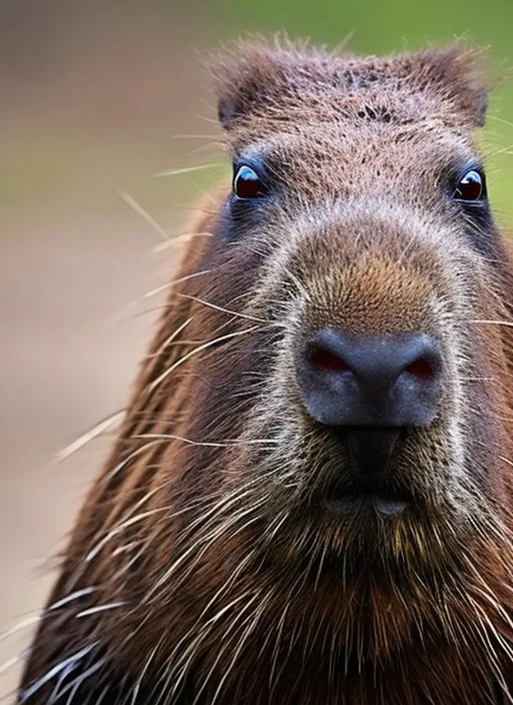 Prompt: creepy capybara, red eyes, heavy rain, dark colors