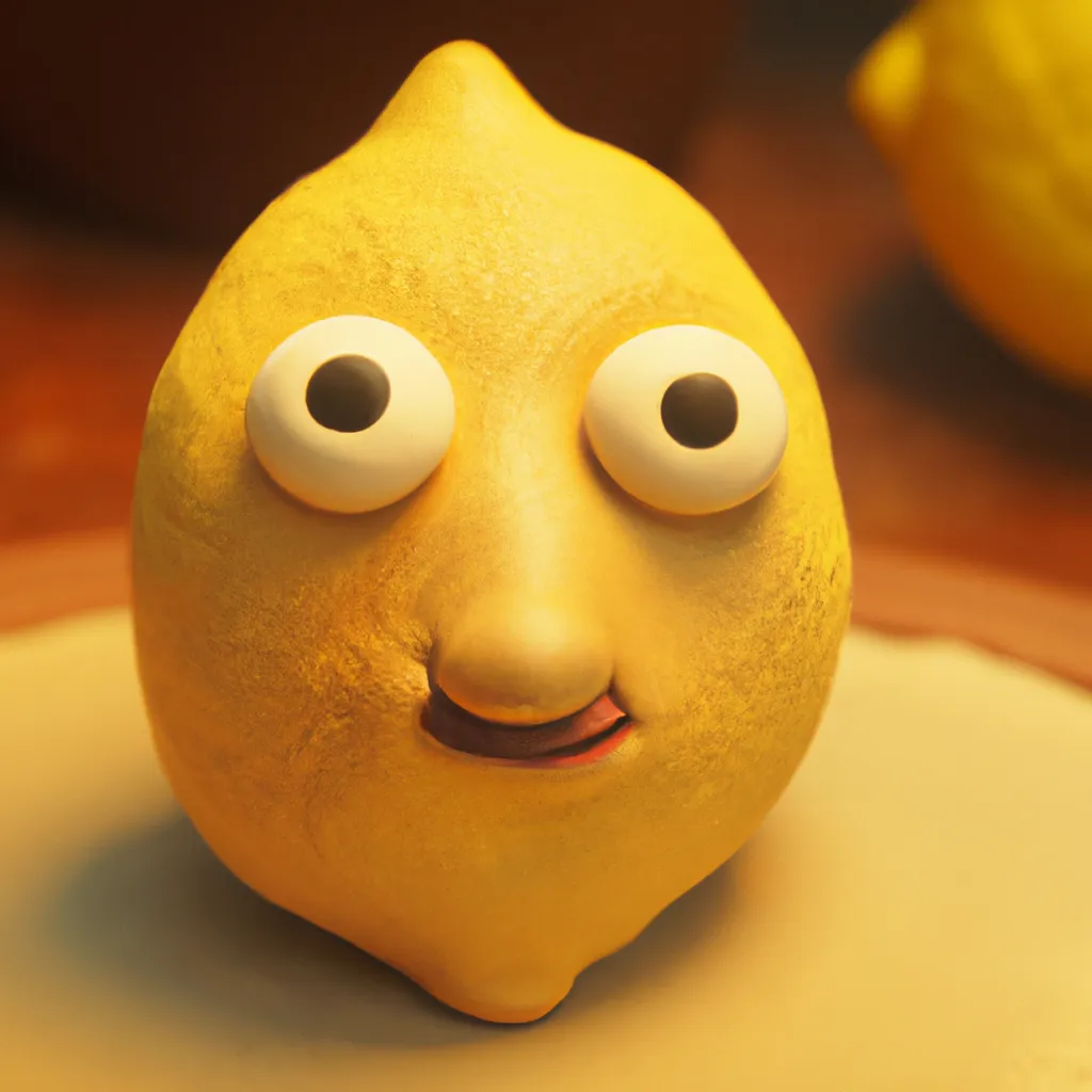 Prompt: Cute lemon character, claymation, center of frame, Stefano Colferai, high detail, leica lens, cinematic, lots of texture, by wes anderson, 8 k resolution, extremely detailed, beautiful, establishing shot, realistic materials, hyperrealistic