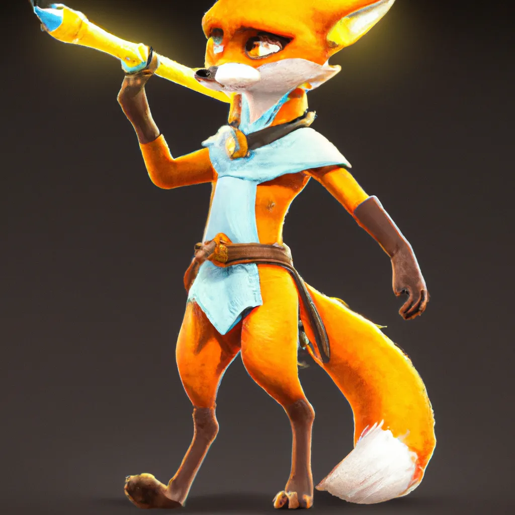 Prompt: fox with a mantel and a Light Sword character, cartoon style, all body, light in Octane Render, High Resolution, Artstation 1