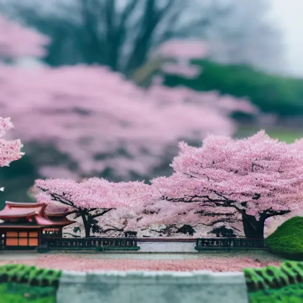 Prompt: miniature world in a box on a desk, cherry blossom trees, fog, Japanese temples, tilt-shift lens, shot on canon 5d, shot on nikon, shot on medium format phase one iq180, ultra realistic,