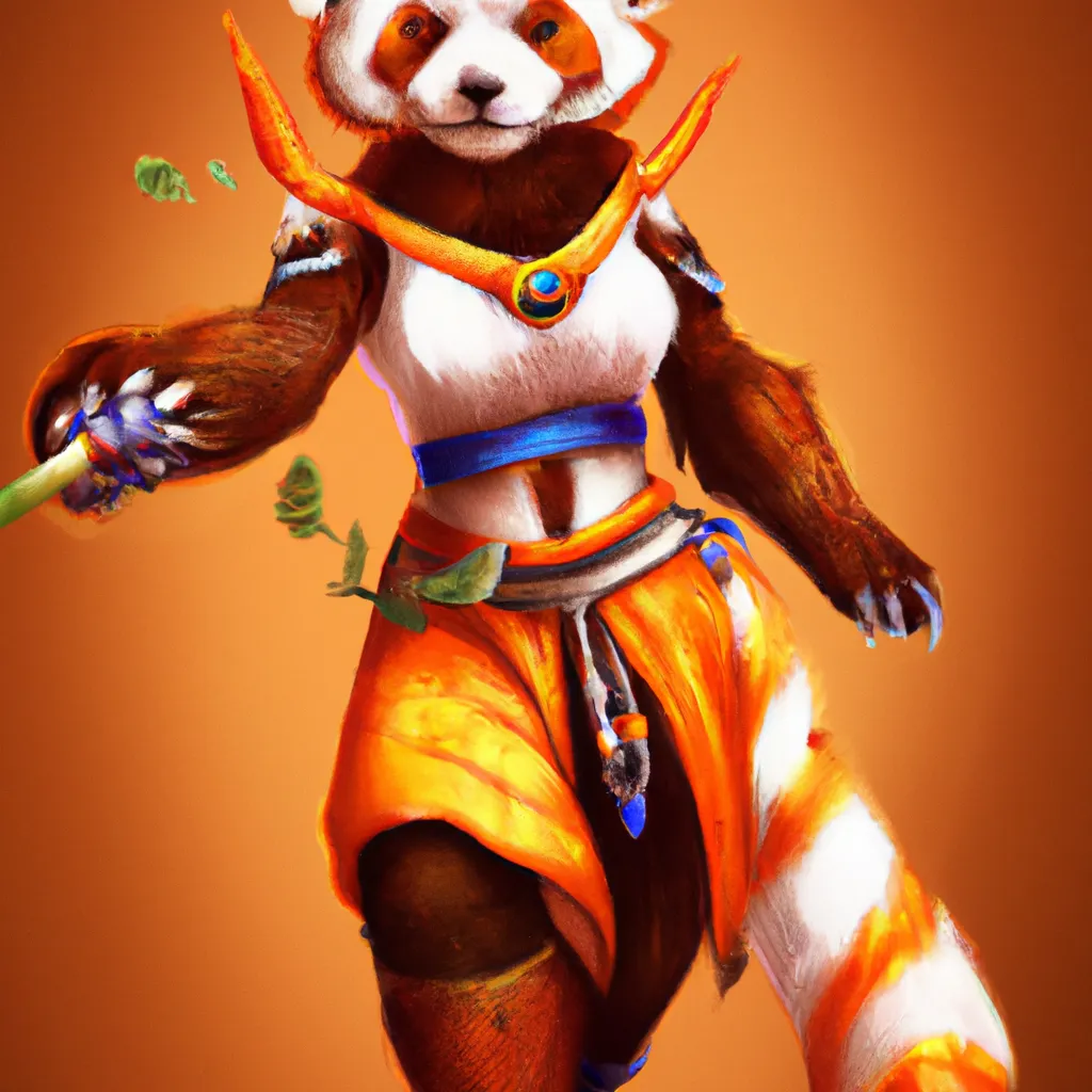Prompt:  Anthro red pandaren warrior furry Pandaren female monk trending on artstation, character