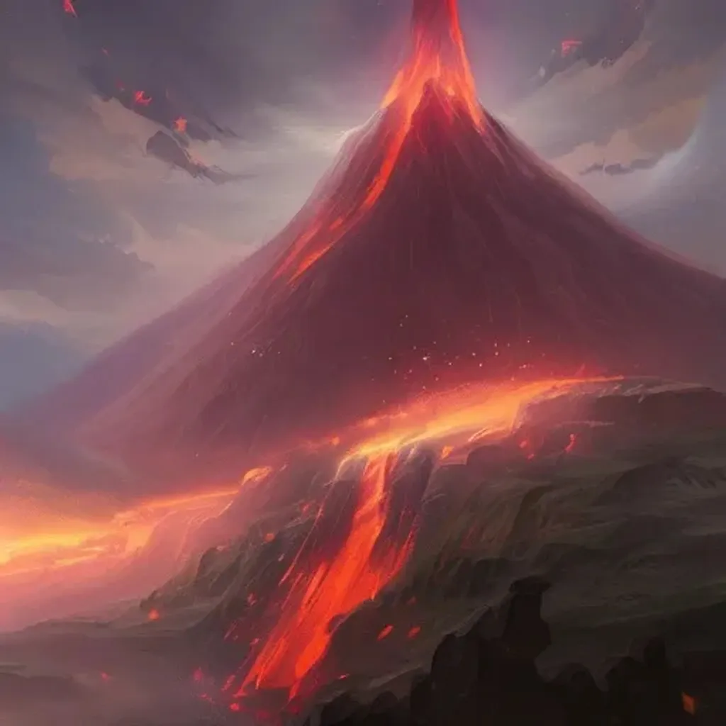 Concept Art Of A Volcano, Religious, In The Style Of 