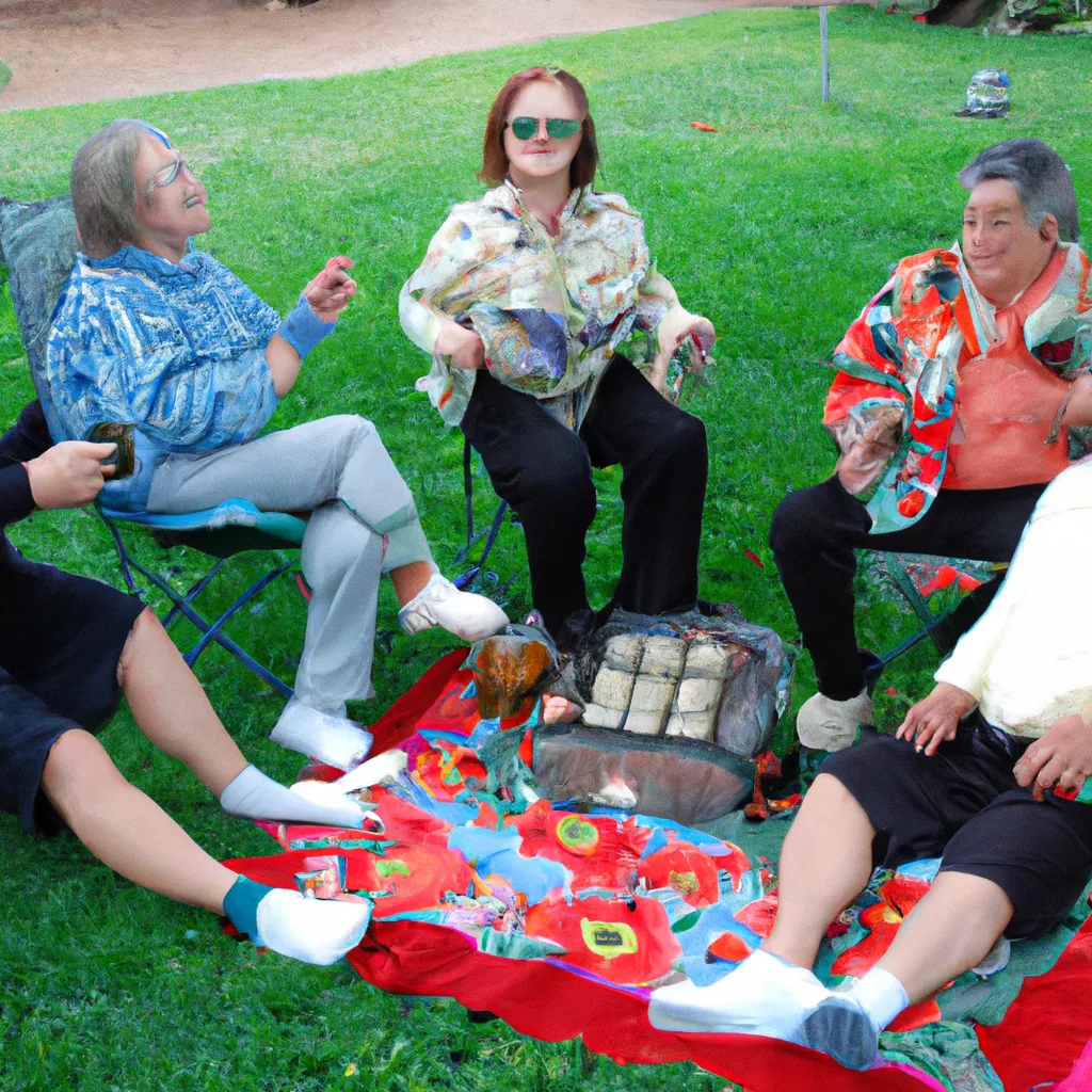 60's Boomers have pot party in retirement outside in... OpenArt