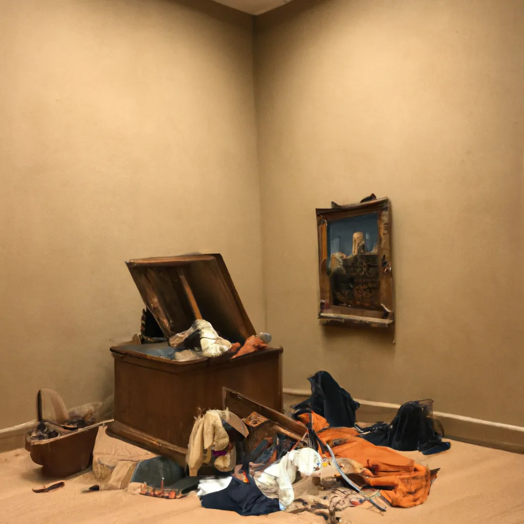 Prompt: Hyper realistic 
lost & found 
Size of a room
Louis Vuitton gallery show 
scene of glorious battle , monumental oil painting  
by Johannes Vermeer  
