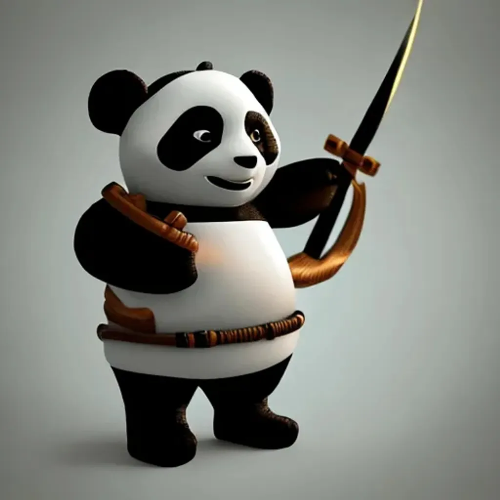 Prompt: Tiny cute Panda holding toy sword, standing character, bamboo forest, soft smooth lighting, soft pastel colors, skottie young, 3d blender render, polycount, modular constructivism, pop surrealism, physically based rendering, square image