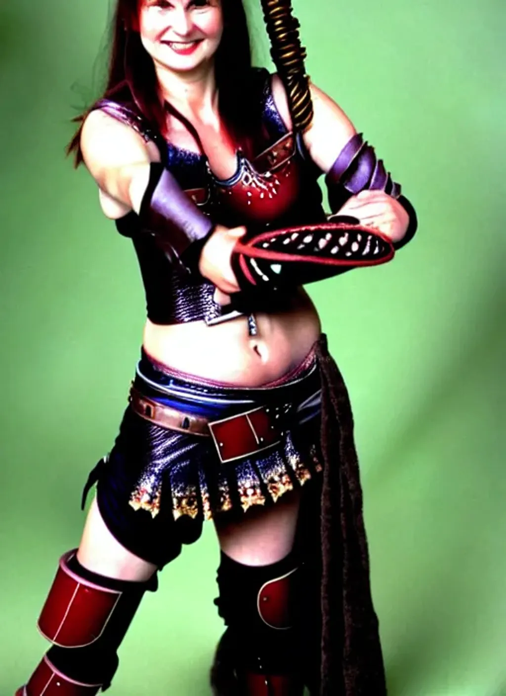 Prompt: Sophie Aldred as Xena Warrior Princess, color photograph, taken 1997