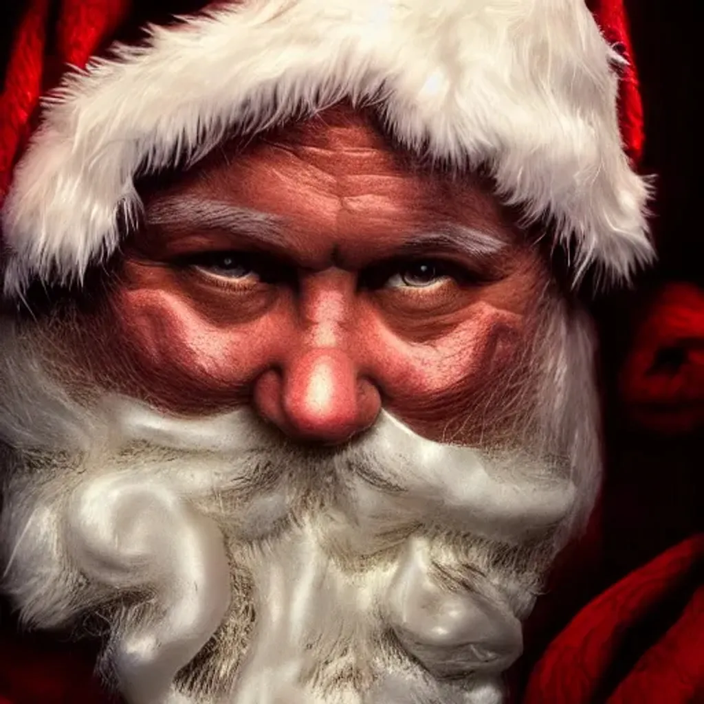 Prompt: Close up portraits Santa Claus, The death is coming, ultra highly detailed,  Chiaroscuro art, sfumato technique, tenebrism art, memento mori art