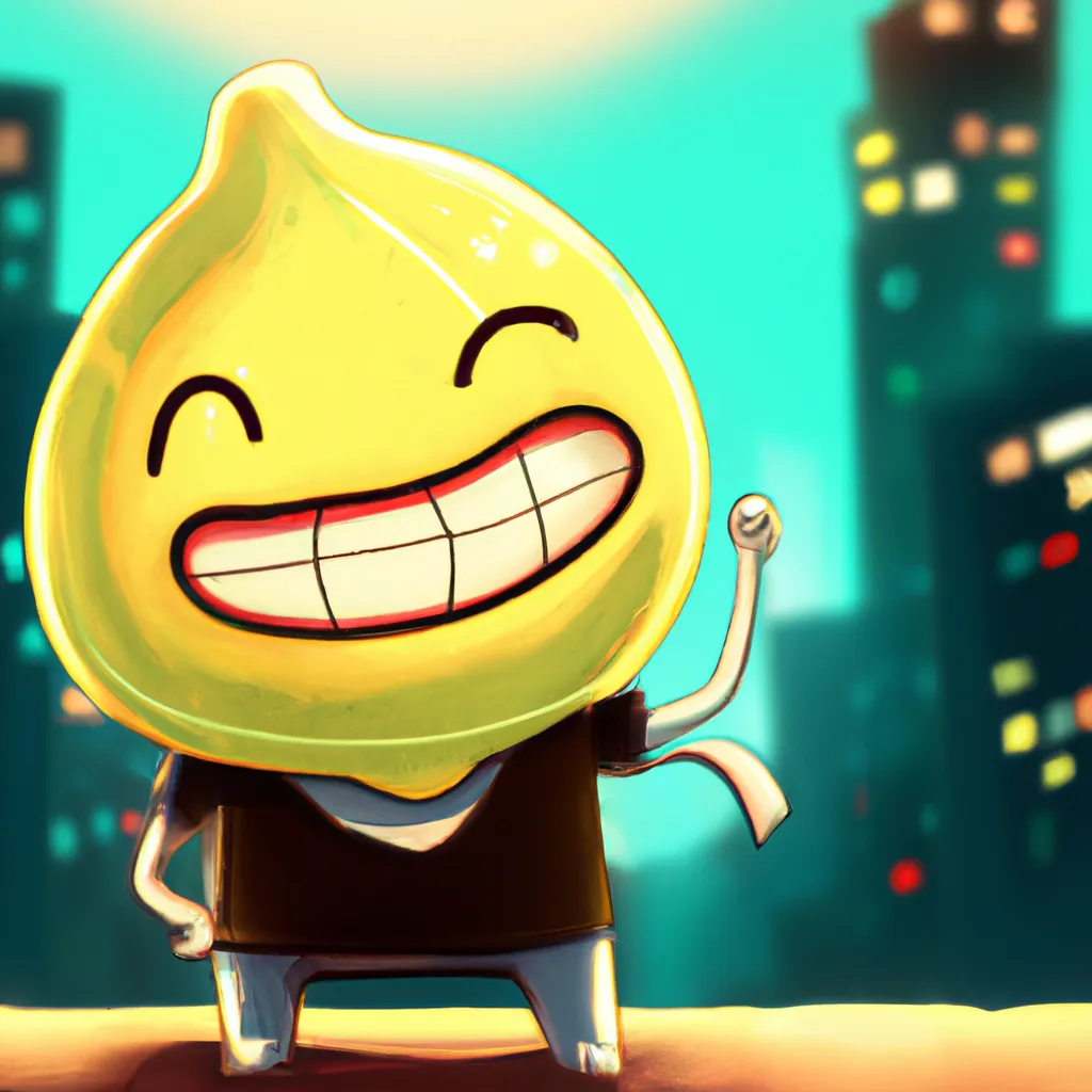Prompt: Cute lemon men in black style character smiling, in a beautiful new york background, Bokeh, Anime style, digital art, cinematic