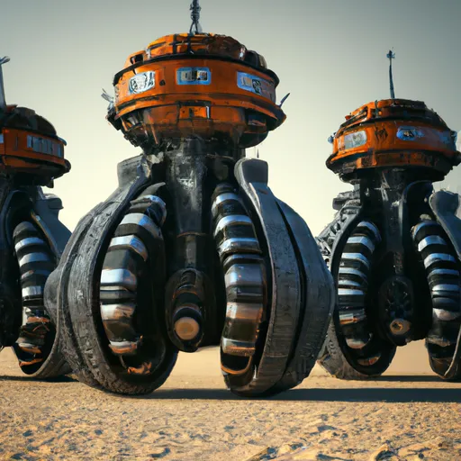 Prompt: Bristling with missiles, these droid tanks raced into battle on giant hoop-like wheels