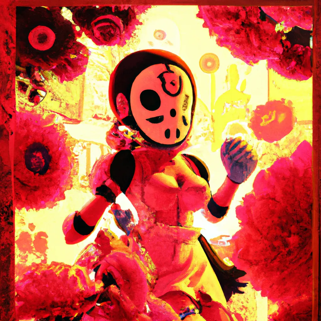 Prompt: a Ukiyo-e comic book styled vintage risograph of a adorable lit Dia de Los muertos Girl wearing a gasmask and hazmat suit,red spider lilies bloomin,bubbles,eclipse,4K,moody,award winning, trending on art station,goofy funny spooky scary mysterious halloween horror vibe, intricate details,digital art,incredible design,emotive,unreal engine 5 render,octane render,dia de Los muertos