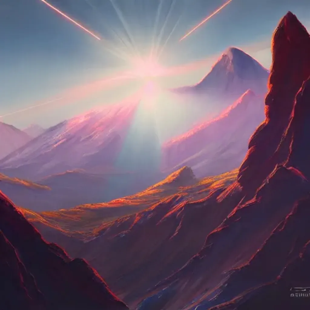 Prompt: a painting of a futuristic arc with mountains in the background, concept art by Zoltan Boros, trending on Artstation, altermodern, anamorphic lens flare, concept art, parallax