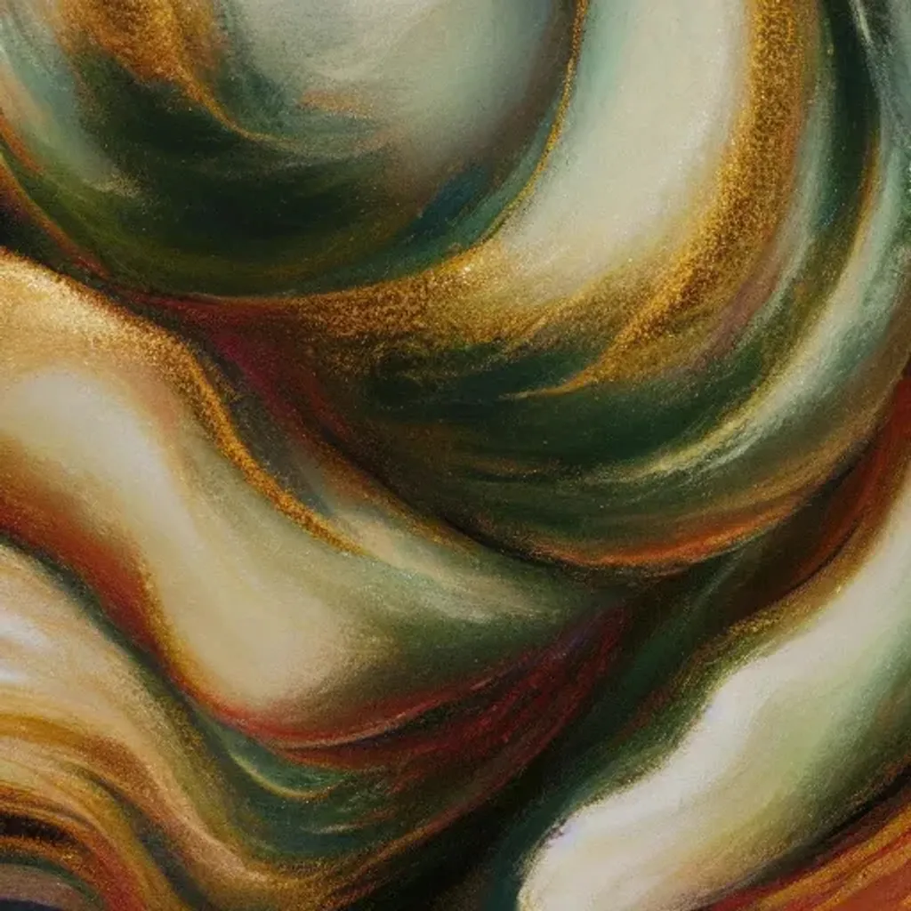 Prompt: a blurry close up of a pastel painting with white paint and gold paint, an abstract painting, by Johanna Marie Fosie, trending on unsplash, digital art, in the style of ross tran, organic swirling igneous rock, charli bowater and artgeem, trending on artstation