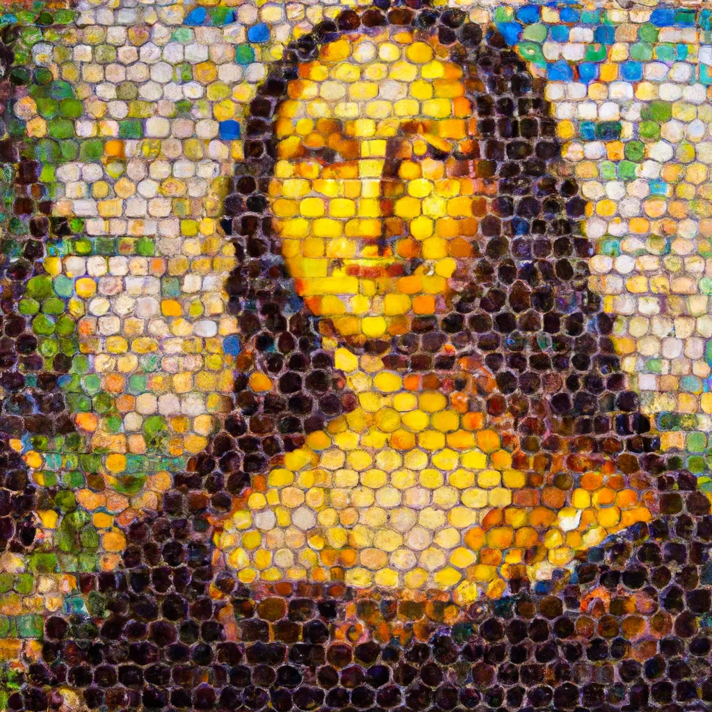 Prompt: mosaic tiles of mona lisa