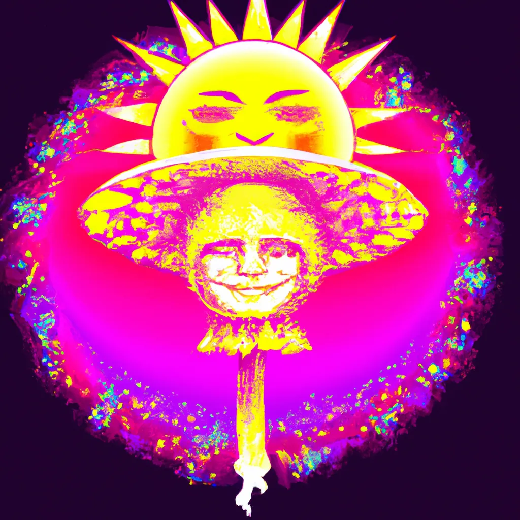 Prompt: sun with face acid trip alchemy, esoteric, hyperrealistic, vaporwave wizard, mushroom,