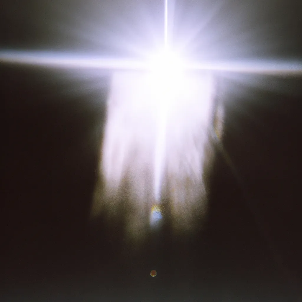 Prompt: 1993 disposable camera photograph of a bright holy light at in void 