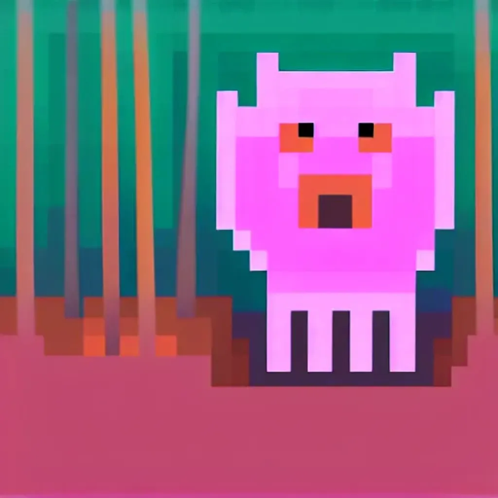 Prompt: a pixel style picture of a pink fantasy forest, centered, pixel art, polycount contest winner, cute single animal, symmetrical portrait, compute shader, very clean art