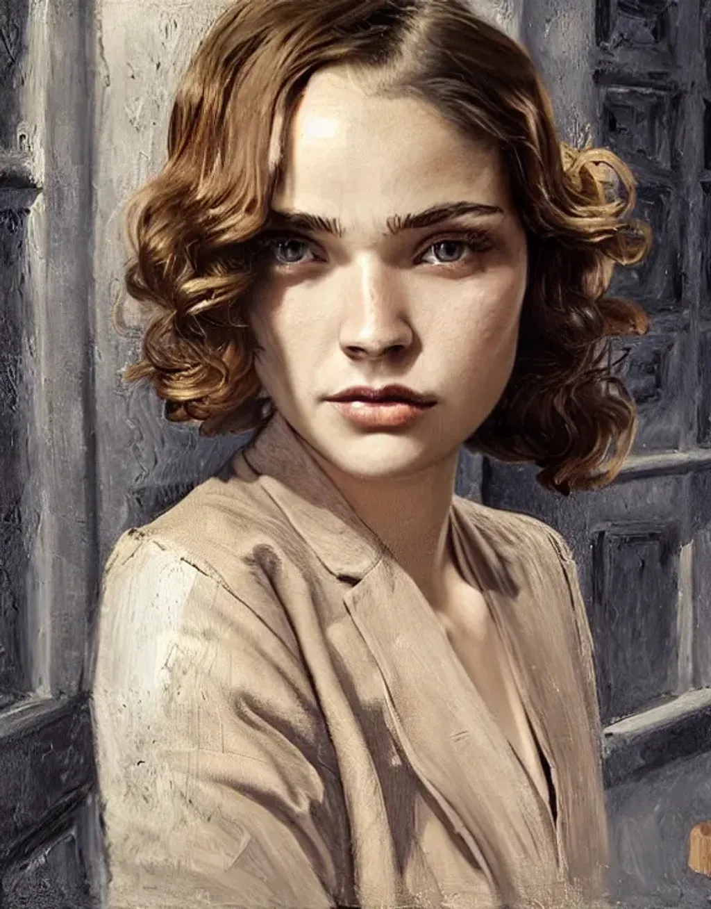 Prompt: oil painting by Vincent VanGogh of a beautiful young woman in a 1930's city with a beautiful and otherworldly feel, artgerm, award-winning cgi,  blender, photorealistic, fantastic fantasy imagery, parallax Studios 