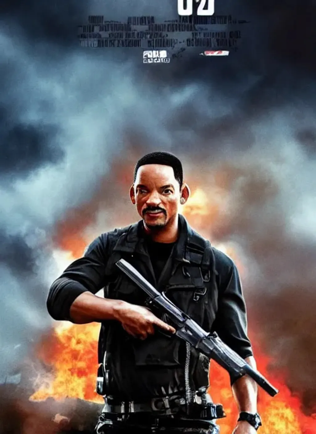 Prompt: A 2010s action movie poster, depicting Will Smith holding a gun.