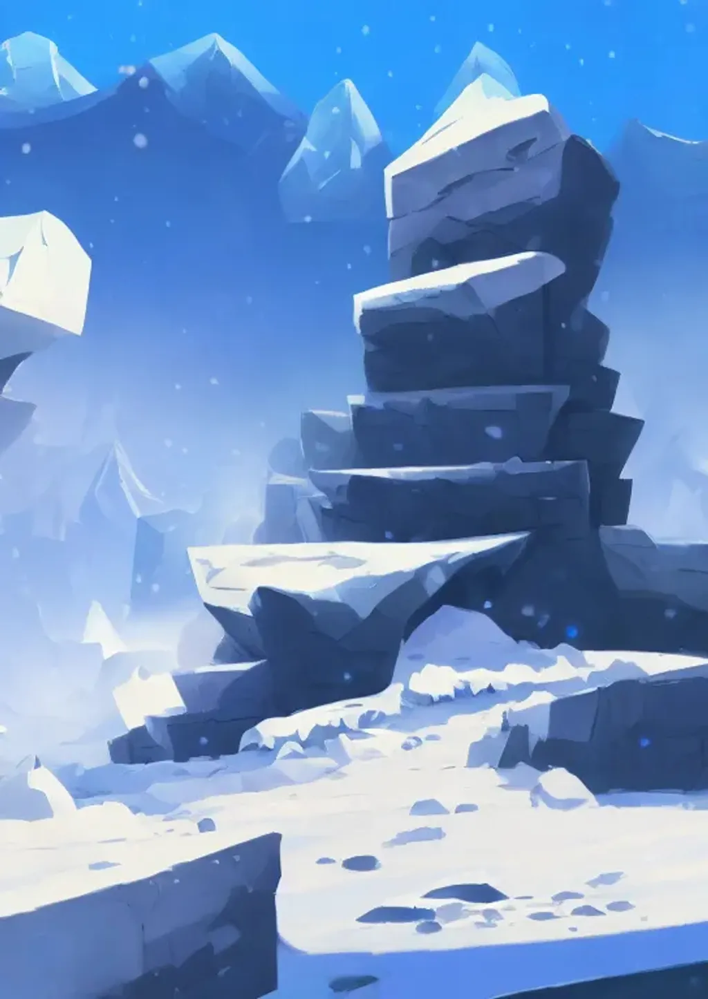 a cartoon picture of a rock formation in the snow, c...