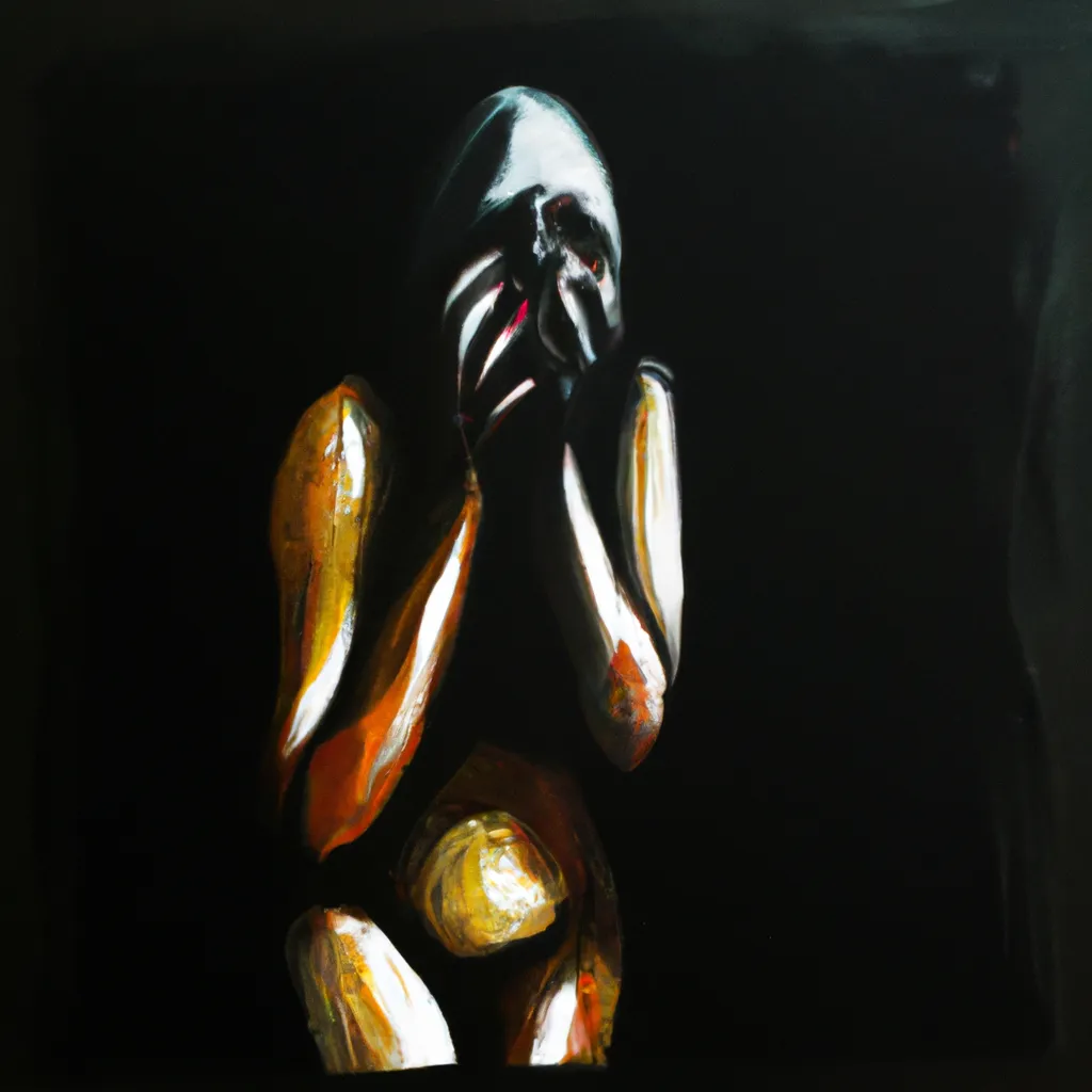 Prompt: oil painting, distorted face,distorted female body, horror, dark background, crying, vomiting,pain, agony