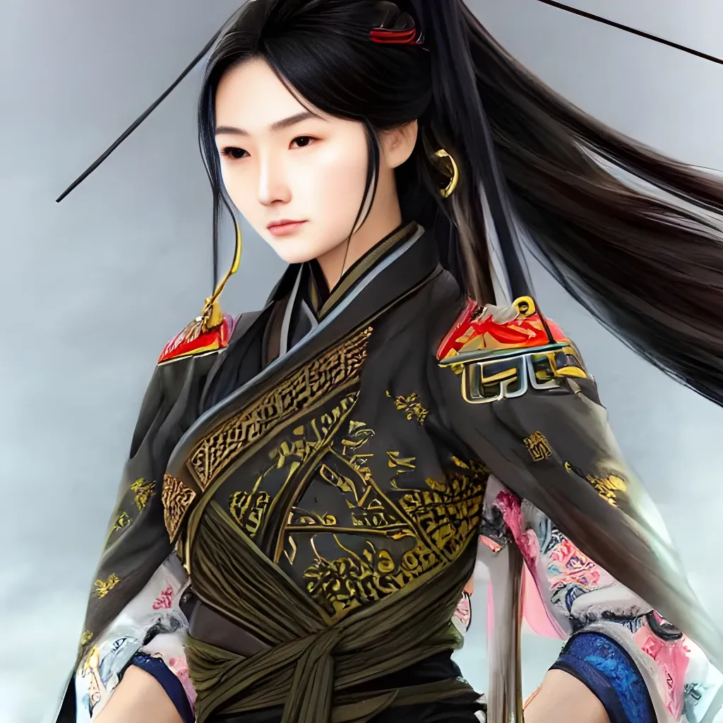 Prompt: An epic fantasy wuxia illustration portrait of a beautiful Chinese female sniper wearing tactical military hanfu, full body XIANXIA, manga, intricate linework, depth of field by Yoji Shinkawa 4k -n 4 -i, pi, artstation, pixiv, artgerm, unreal engine, masterpiece, bright colours, high quality