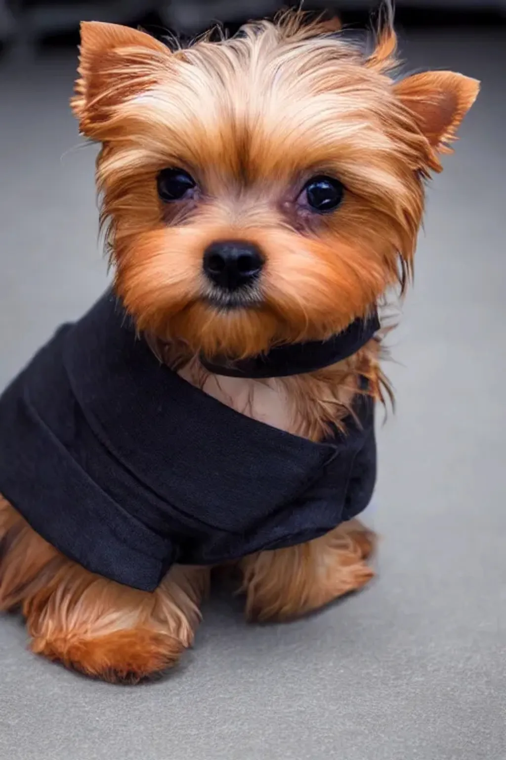 Prompt: A photograph of cute Yorkie in cloth of street bully, cinematic, volumetric lighting, shot on IMAX 70mm, high contrast, HDR, intricate details, extremely realistic, accurate proportions, high-resolution DSLR photograph 