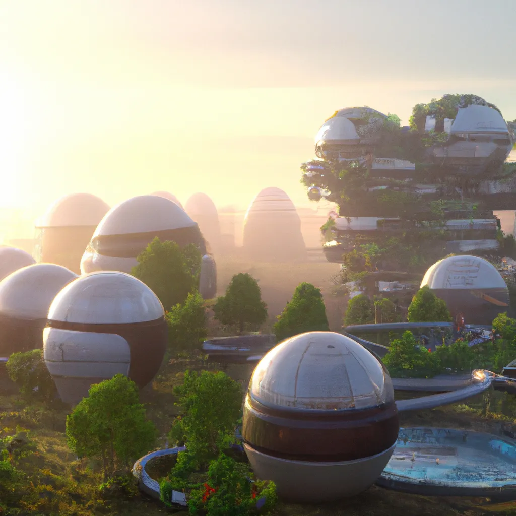 Prompt: Futuristic solarpunk eco villages with organic permaculture food forests, 3 d octane render, realistic lighting, beautiful weather, 8 k