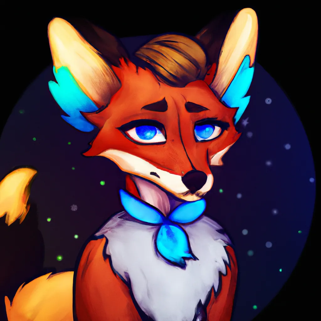 Prompt: a cute adult anthro female red fox fursona with blue eyes with a collar with a star hanging from the collar, trending on furaffinity, trending on art station, color splash rainbow, digital art cute, sticker illustration black background
