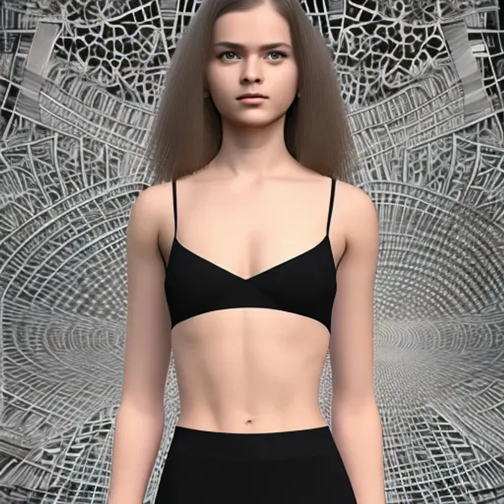 Prompt: full body highly detailed intricate stunning photorealistic symmetrical portrait of a pretty adorable young cute teenager girl looking into camera, by artgem and artstation and greg rutkowski, pure short hair, pale clean skin, bright eyes, eyeliner makeup, minimal clothing, black crop top, black mini skirt, black choker, wearing almost nothing, bare thigs, bare shoulders, octane render, cinematic lighting, 4k, 8k, rtx, rait racing, uhd, hyperrealistic, reflections, cgsociety, unreal engine, ambient occlusion, hd, centered, in frame