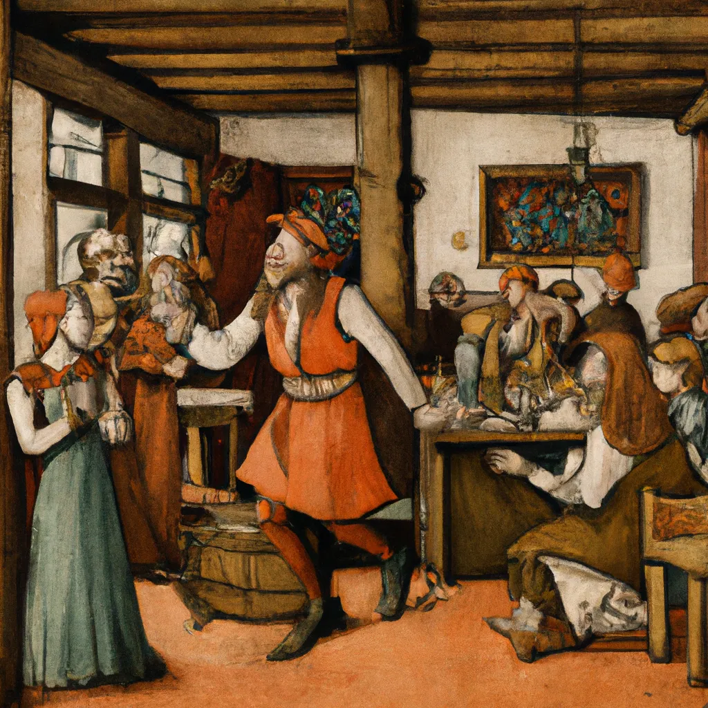 Prompt: A Lively Tavern, 1420, by Gislebertus