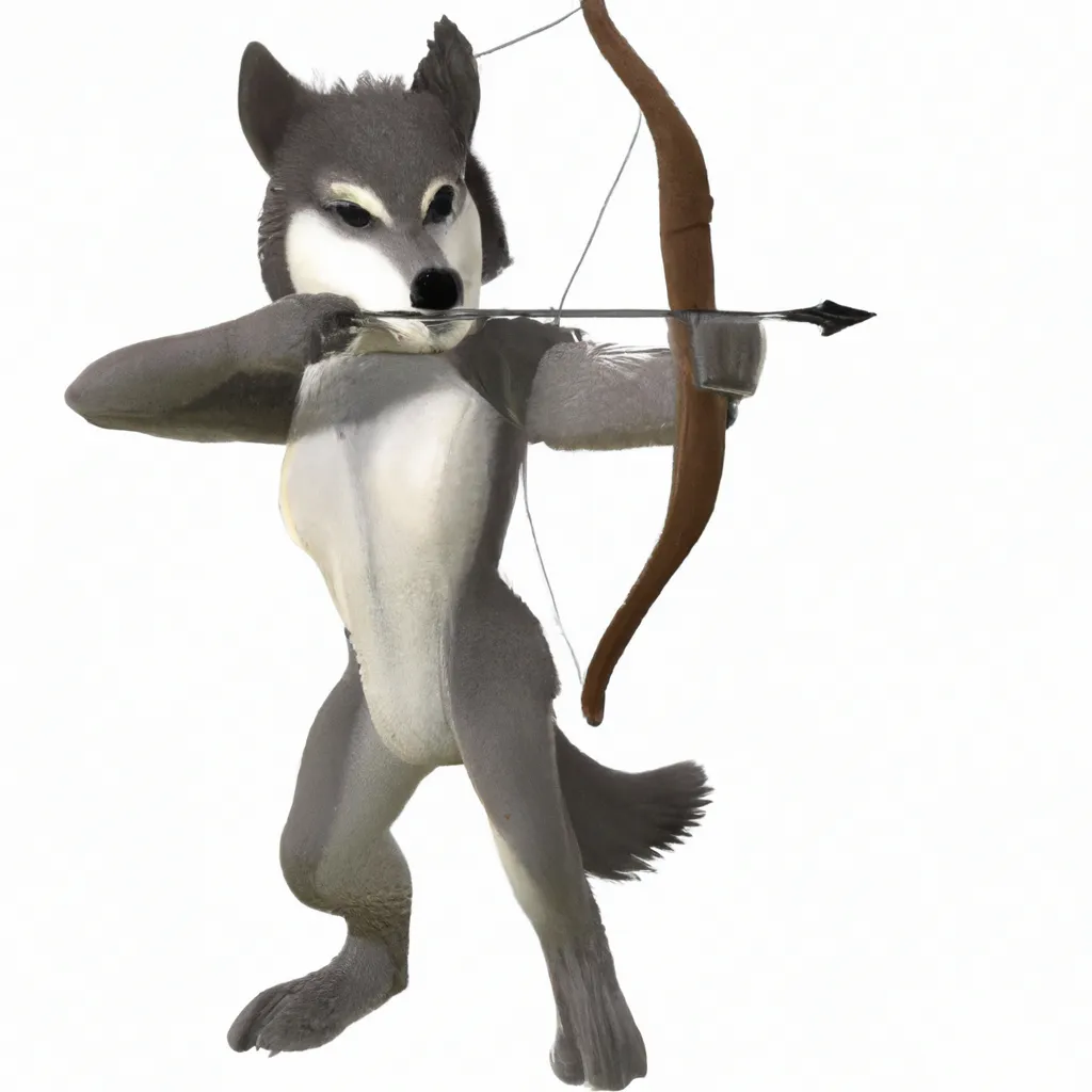 Prompt: 3d rendering of a Wolf mascot shooting a bow and arrow