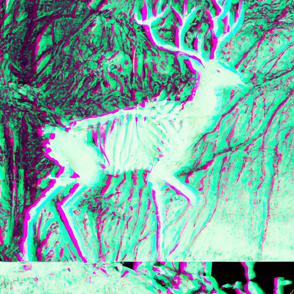 Prompt: half deer half skeleton, artwork glitch art, slight vaporwave influences, sharp focus