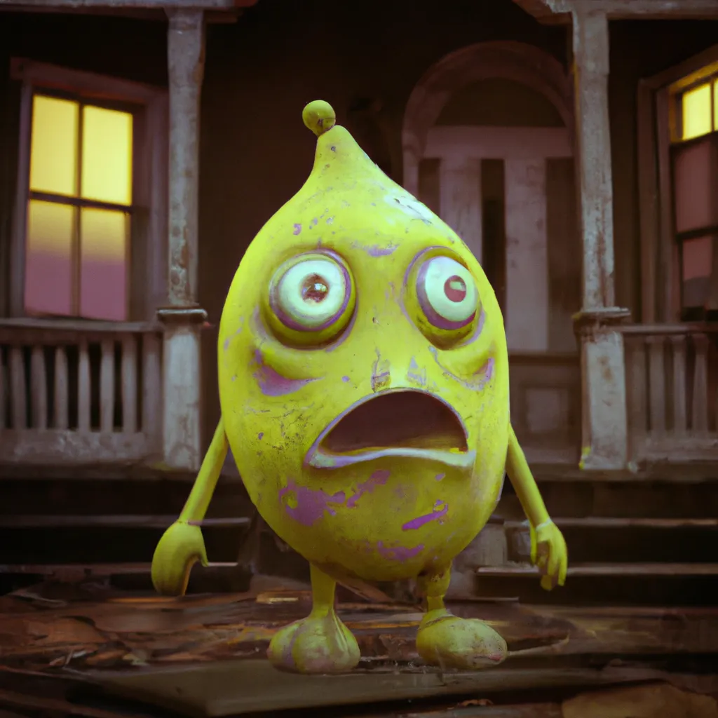 Prompt: A lemon character in the style of horror, haunted house, by Kentaro Miura, octane render