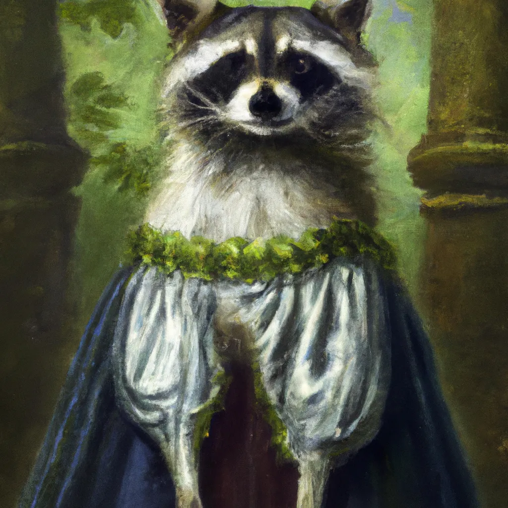 Prompt:  A painting of a queen raccoon in royal gown with crown on head by Franz Xaver Winterhalter