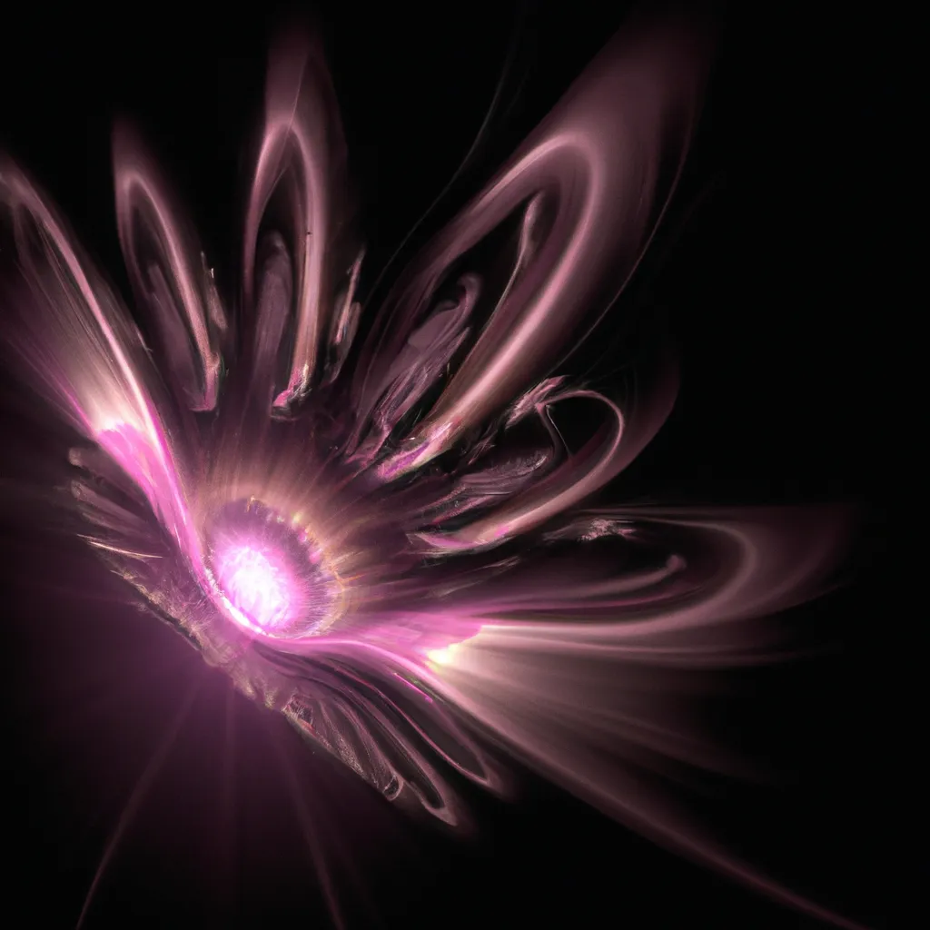 Prompt: Curvaceous Light beings | mystical dancing huge purple daisy as a light bending cute angel covered in streaks of halogen light in the style of Hieronymous Bosch, Bruce Pennington, Dali, Munch, Escher, Klarwein, Yamamoto, Hattori, Leyendecker, Mullins, Magritte, Giger | muted soft tones | dark background | ultra sharp focus | 3d octane render artstation trending 8k unreal engine | centered | Disney Pixar Dreamworks 