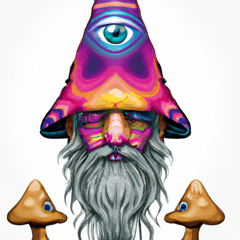 Prompt: third eye mushroom character knome illustration acid trip realistic