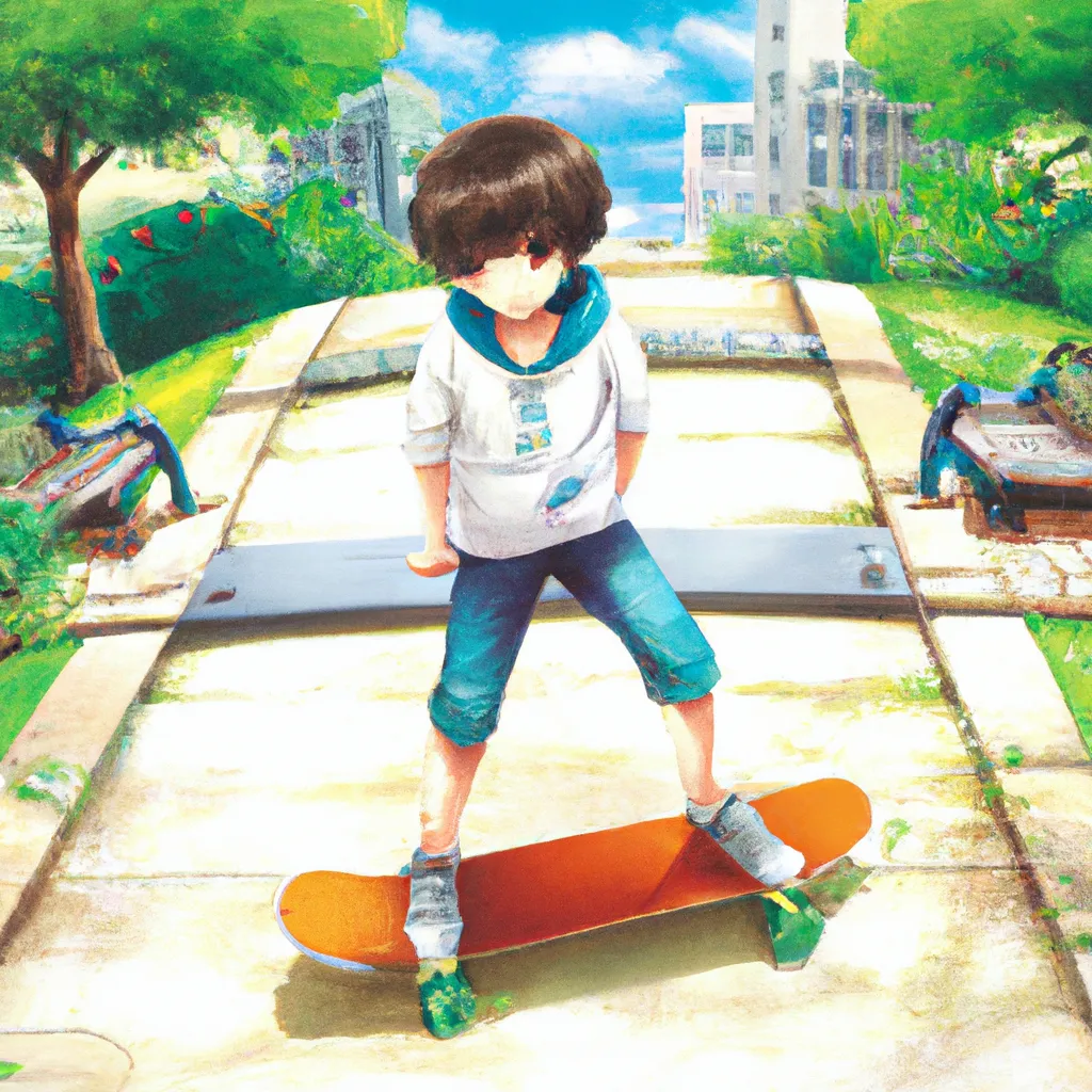 anime key visual of a little boy riding a skateboard