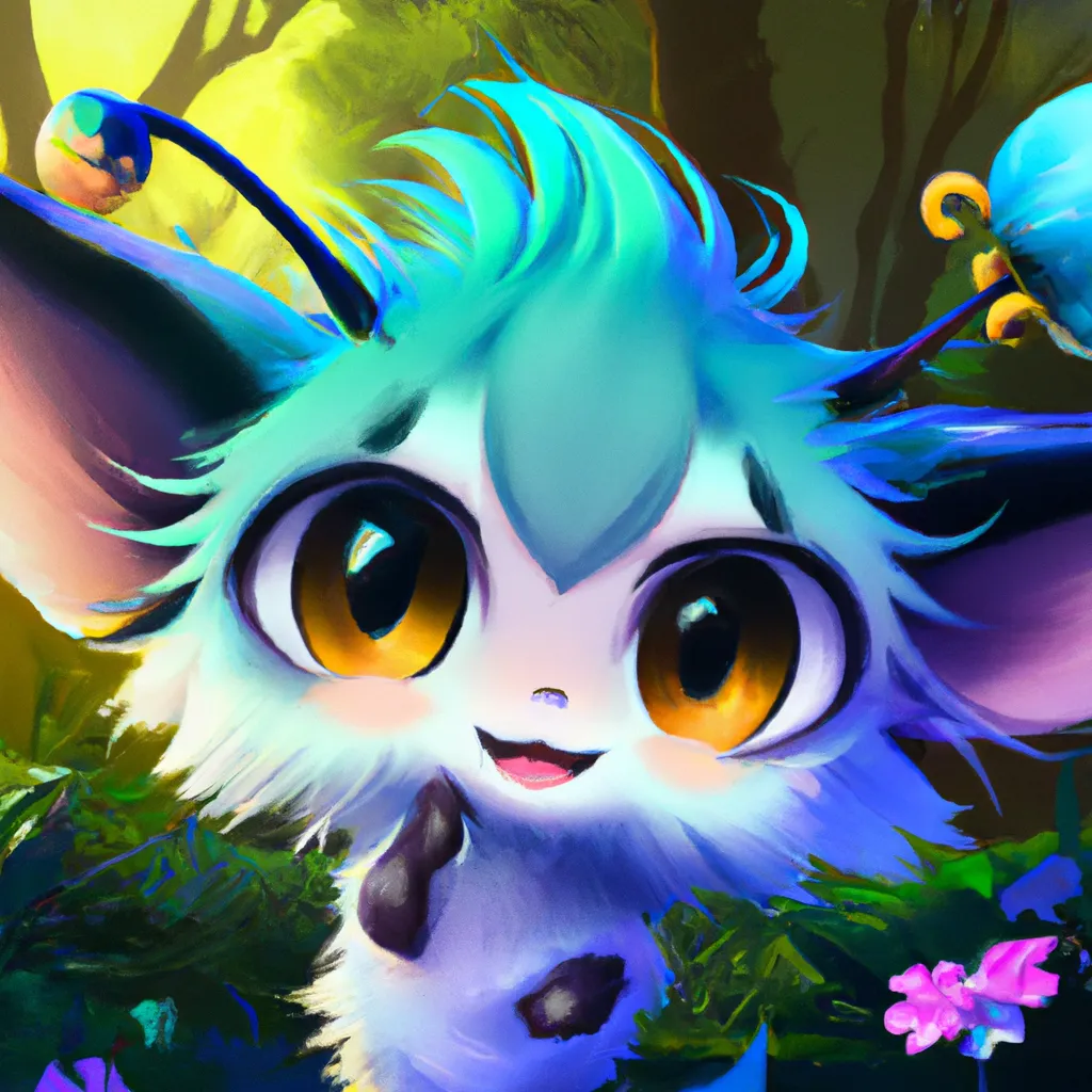 Prompt: Key Disney Visual of an enthusiastic cute anime flower critter , background is a forest, green and blue and purple and yellow colour palette; Digital art, trending on artstation, Photorealistic Illustration, anime key visual, cinematic, Ultra Detailed , trending on pixiv, kawaii eyes