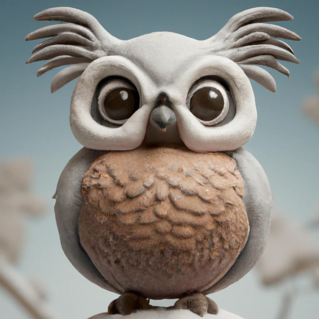 Prompt: cute 3D render of a White-Faced Owl in a clay style, a frontal view, snowy Christmas forest background, substance 3d painted, blender, smooth texture, high resolution, trending on behance.net, by Carlos Behrens