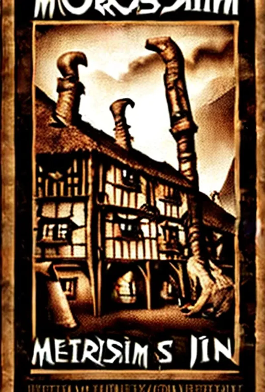 Prompt: Mordheim advertisement poster sepia inn